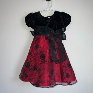 Rare Editions, Black and red velvet and satin dress, Girls Size 12 Months